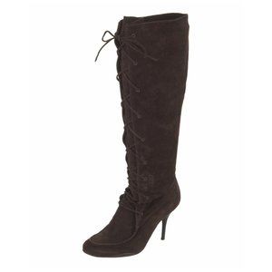 KORS by Michael Kors Brown Suede Knee High Lace Up Boots